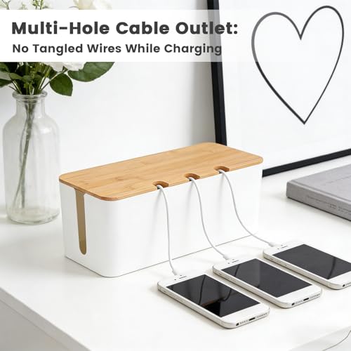 2 PCS Large Cable Management Box – Wooden Style Cord Organizer and Cover for TV Wires, Computer, Router, USB Hub and Under Desk Power Strip – Safe ABS Material