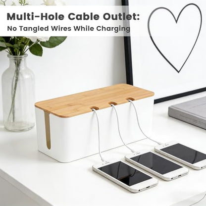 2 PCS Large Cable Management Box – Wooden Style Cord Organizer and Cover for TV Wires, Computer, Router, USB Hub and Under Desk Power Strip – Safe ABS Material