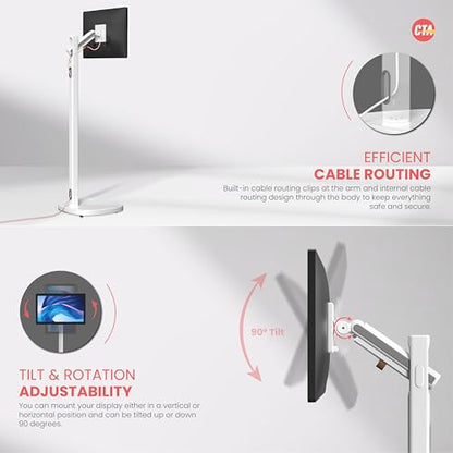 CTA Ergonomic Floor Stand For Monitors & TV’s Up To 35-inches & 22 lbs - Mobile Stand With Anti-Knockdown Base & Height Adjustable - Commercial Grade - (ADD-MSADFS)
