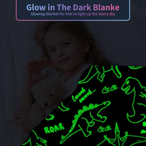 COMFAR Dinosaur Blanket for Boys, Dinosaur Glow in The Dark Blanket for Kids/Toddler/Baby, Soft Fleece Blankets and Throw, Birthday 50"x 60" - color: Dinosaur 8, size: 50"x 60"
