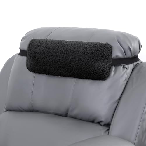 HOMBYS Sherpa Fleece Lumbar Support Pillow with Headrest for Recliner,Memory Foam Chair Cushion for Back Pain,Big High Back Support for Recliner with Chair Headrest for Elderly (Black) - color: Black
