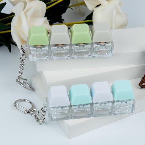 2 PCS 4-in-1 Keyboard Fidget Toy Keychain, Finger Clicky Button Toy Stress Relief Keychain with Swappable Keycaps, Mini Mechanical Key Fidget for Office Desk Focus Gifts (Green Blue White) - color: Green Blue White