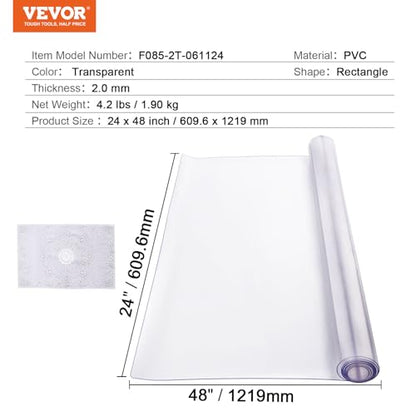 VEVOR Plastic Table Cover, 24 x 48 Inch 2.0 mm Thick Clear PVC Desk Mat Protector, Waterproof & Easy Cleaning Desk Pad Tablecloth, for Office, Dresser, Dining Room, Night Stand - size: 48" x 24" (Rectangle)