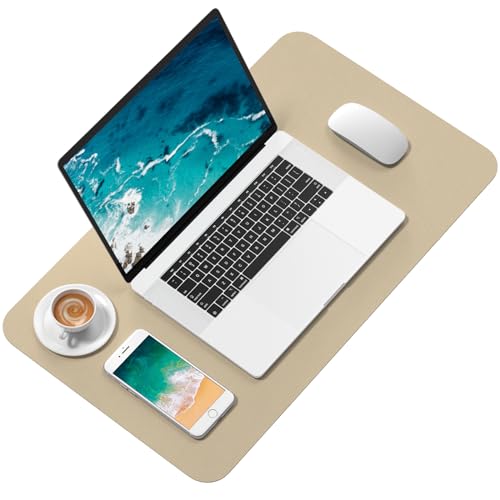 Hsurbtra Desk Pad, 23.6" x 13.8" PU Leather Desk Mat, M Extended Mouse Pad, Waterproof Desktop Blotter Protector, Non-Slip Ultra Thin Small Laptop Keyboard Writing Mat for Office Home, Beige - color: Beige, size: 23.6" x 13.8"