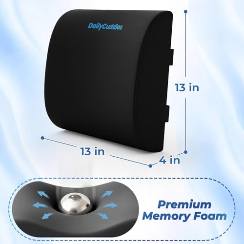 Lumbar Support Pillow for Office Chair Back Support - Memory Foam Lumbar Pillow for Car or Gaming Chair, Ergonomic Back Cushion with Adjustable Strap for Long-Hour Sitting (Black) - color: Black, size: Large
