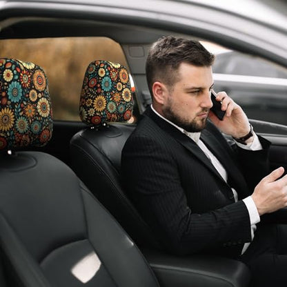 2 PCS Car Headrest Cover - Soft Elastic Fabric Car Detachable Head Rest Covers for Truck Sedan Van - color: Boho Floral Black