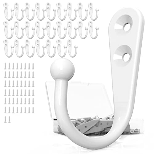 ZAYBOD 25 Pack White Hooks for Hanging - Heavy Duty Zinc Alloy Wall Mounted Hook Bulk for Coats, Towels - Matte White Single Coat Hook, Multi-Room Modern Closet Hardware Value Set - color: 25PCS + White Hook
