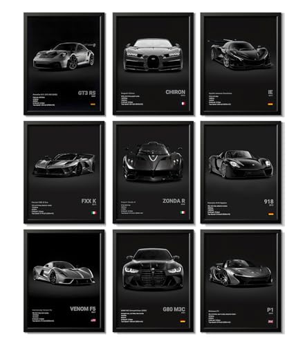 CSLGQGV Car Poster Vintage Racing Car Wall Art Supercar Canvas Prints Painting For Men Room Pictures Guys Dorm Room Aesthetics Decor Bedroom Office (Unframed,8×10inch,9pcs) black - color: Black, size: 8" x 10" Poster