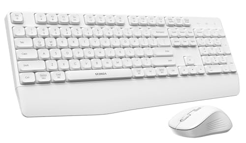 seenda COE200 Wireless Bluetooth Keyboard and Mouse Combo with Wrist Rest | USB & Bluetooth for Multi-Device Switching, Silent, Full-Size Ergonomic Combo for Windows PC Laptop Mac MacBook, White - color: White
