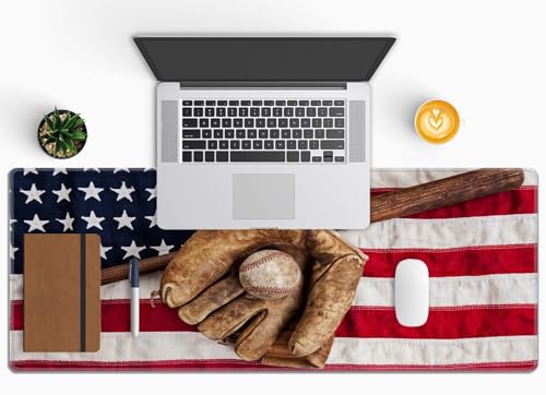 Old Baseball with USA American Flag Desk Pad Mouse Pad,Large Gaming Mouse Mat with Stitched Edges,Non-Slip Waterproof Rubber Base Mous Mat for Office Computer Keyboard Laptop Home(31.5X11.8 in) - color: Old Baseball With Usa American Flag