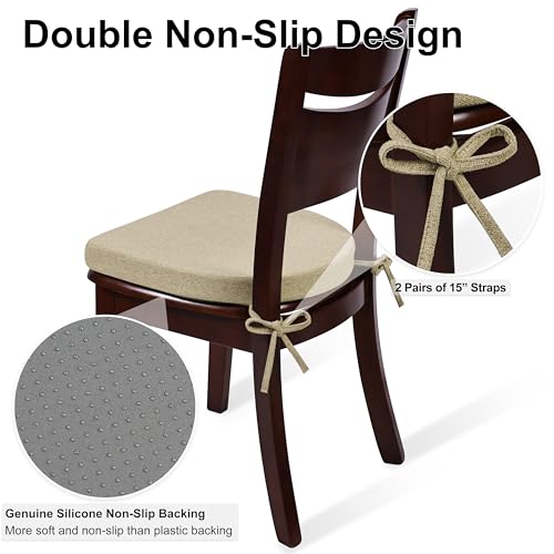 Shinnwa Dining Chair Cushions, Non-Slip Kitchen Chair Cushions with Ties and Machine Washable Cover, 17 x 16.5 x 2in, Natural Linen - color: Natural Linen