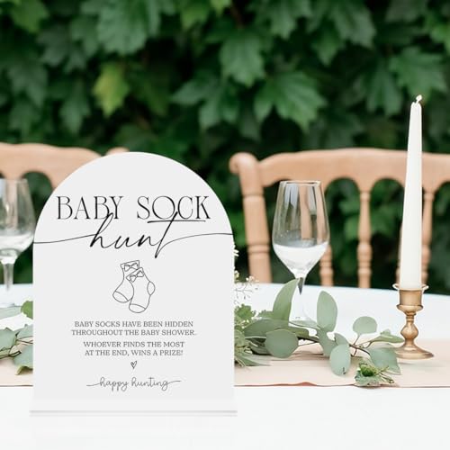 Baby Sock Hunt Baby Shower Game Sign babys Sock Hunt Sign Shower Reception Event Party Table Desk Acrylic Decor 8x10 Inch - color: baby sock hunt