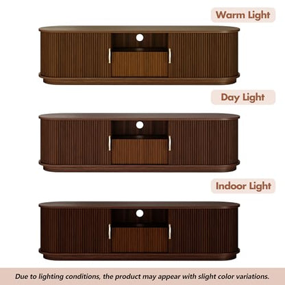 Walnut Rustic TV Stand with Sliding Wood Doors - 75" TV Media Console