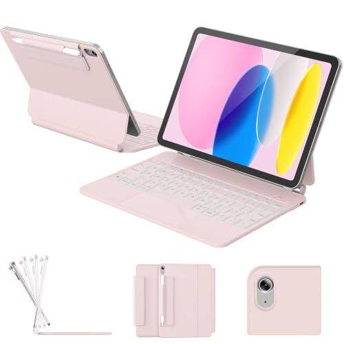 RAYMCRAFT for iPad 11th(A16, 2025)/10th Generation Case with Keyboard, Magic Keyboard 2022, Springy Backlit Keys, Stain-Resistant Surface, Multi-Touch Trackpad, Pink - color: Pink