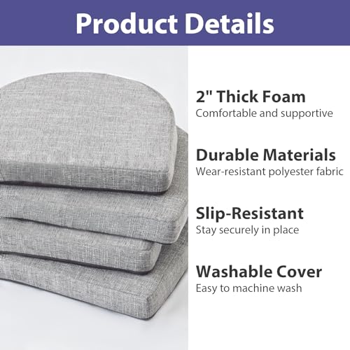 IPYNBAP Chair Cushions for Dining Chairs, Kitchen Chair Cushions, 16'' x 16'' x 2'', Non Slip Indoor Seat Cushions, Chair Pads for Dining Chairs with Ties & Removable Cover, Set of 4, Light Grey - color: Light Grey, size: 4 Count(Pack of 1)