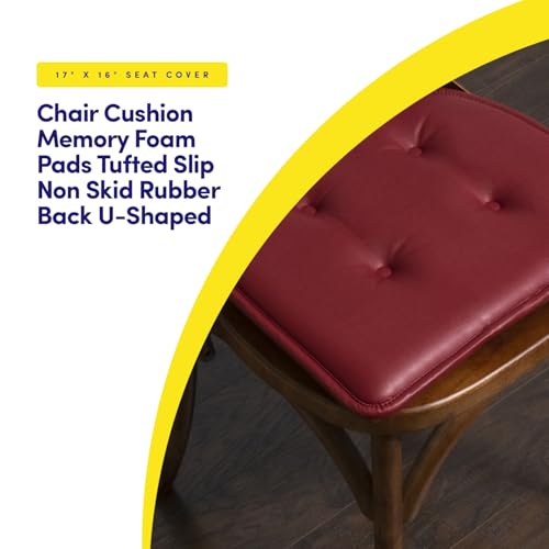 Sweet Home Collection Chair Cushion Memory Foam Pads Tufted Slip Non Skid Rubber Back U-Shaped 17" x 16" Seat Cover, 4 Count (Pack of 1), Faux Leather Burgundy Red - color: Faux Leather Burgundy Red, size: 4 Pack, style: Foam Pads