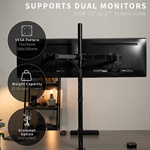 VIVO Dual Monitor Stand Up Desk Mount Extra Tall 39 inch Pole, Fully Adjustable Stand for up to 27 inch Screens, Black, STAND-V012 - size: 13" - 27" screens