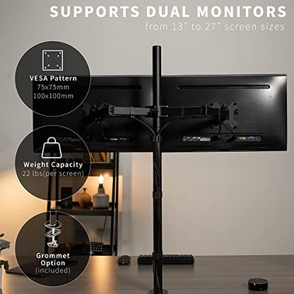 VIVO Dual Monitor Stand Up Desk Mount Extra Tall 39 inch Pole, Fully Adjustable Stand for up to 27 inch Screens, Black, STAND-V012 - size: 13" - 27" screens
