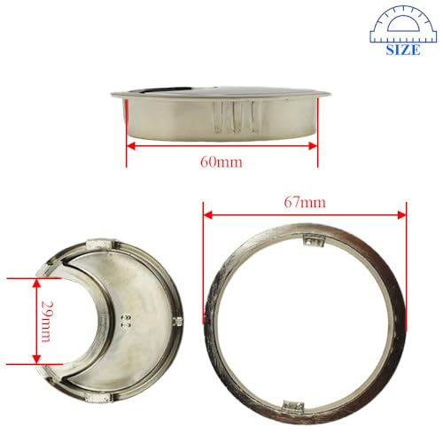 HAHIYO 2Pcs 2.4Inch/60mm Brushed Silver Zinc Alloy Desk Grommet Wire Grommet Cable Management Cord Hole Cover Desk Wire Hole Insert Wire Organizer for Computer Office Home School Equipment Systems - color: BrushSilver, size: Metal-2.4in-BrushSilver-2P