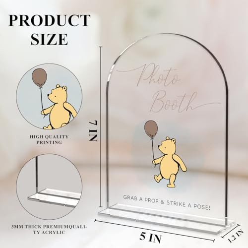 Cute Bear Baby Shower Sign Decor Arch Acrylic 5x7 Inch Sign 16 | Cute Bear Centerpieces Baby Shower & Event Gift Stations Dessert Table Decor - color: BBooth
