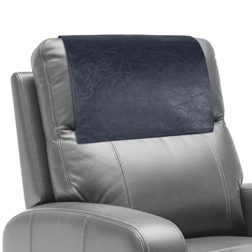 Recliner Headrest Protector,Non Slip Waterproof Headrest Cover,Leather Recliner Headrest Cover for Sofa,Furniture,Living Room,Office Chair (Dark Blue) - color: Dark Blue, size: Hook & Loop