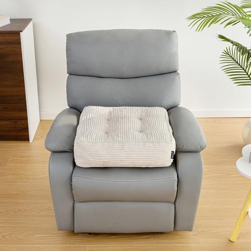 HIGOGOGO Tufted Corduroy Recliner Seat Cushion for Elderly, 20x20x6 Inch Extra Large Square Seat Cushion for Recliner Chair, Floor Pillow, Office Chair, Car, No Pressure on Thighs, Beige - color: Beige, size: 20x20x6