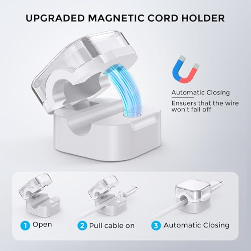 AhaStyle Magnetic Cable Organizer [1s Lock] 6 Pack Cord Holders Clips Strong Adhesive Cord Keeper [Smooth Adjustable] Hide Wire Cord Organizer for Nightstand Kitchen Car Office (White) - color: Crystal White