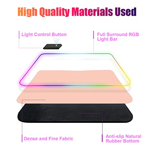 Lomiluskr RGB Large Gaming Mouse Pad, Extended Mouse Pad with 14 Lighting Modes, Superior Micro-Weave Cloth, Non-Slip Base, 800 x 300mm / 31.5 × 11.8 in (Milk Tea) - color: Milk Tea