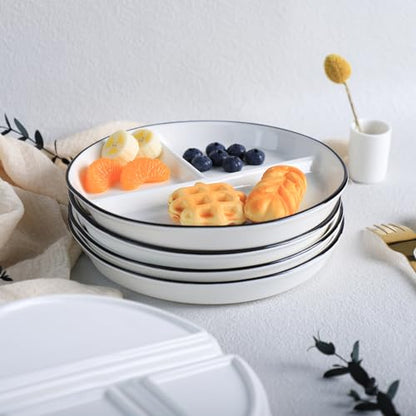 SOCOSY Ceramic 3-Compartment Portion Control Plate Divided Dish Platters, Divided Dessert Salad Dinner Snack Dishes, Appetizer Serving Trays, 1 PC - Balloon Cat-8 Inch - color: Balloon Cat