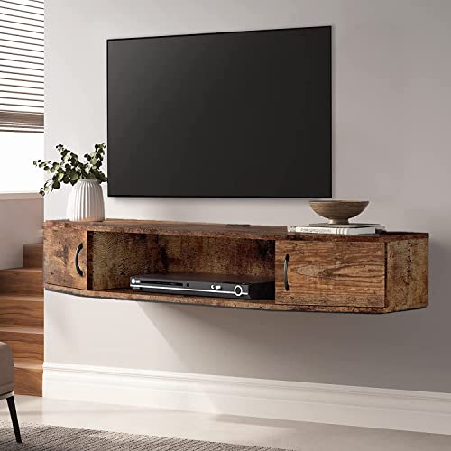 FITUEYES Floating TV Stand Wood Media Console, 4 Shelves, Wall Mounted, Vintage Design, Wire Management, Stable, Easy Installation - color: Rustic Brown