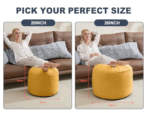 WSOFRLAC Pouf Ottoman Foot Stools Ottoman with Foam Small Corduroy Ottomans for Living Room Ottomans Pouf 20x15 Floor Poufs Foot Rest for Office Chair Yellow Foot Stool Small - color: Yellow, size: 20"D x 20"W x 15"H