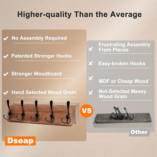 Dseap Wall Mount Coat Hanger - Heavy-Duty Robust Barnwood-Style Wooden Hook Rail with 5 Triple Hooks for Winter Coats, Hats, Jackets, Weathered Green & Black - color: Weathered Green & Black, size: L=17.4"