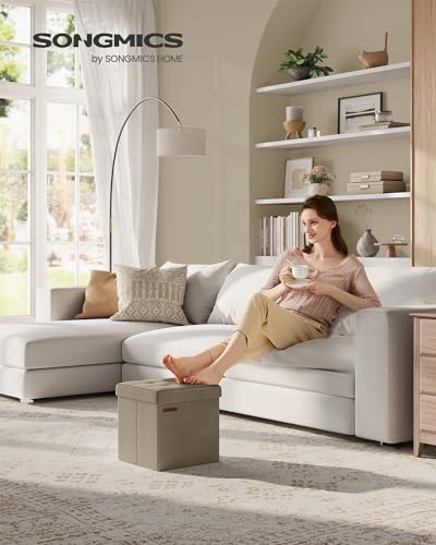 SONGMICS Storage Ottoman, Foldable Small Ottoman Foot Rest, 11.8 Inches Foot Stool, Cube Ottoman with Storage, Load up to 286 lb, for Living Room, Bedroom, Dorm, Camel Brown ULSF028K01 - color: Camel Brown, size: 11.8"D x 11.8"W x 11.8"H