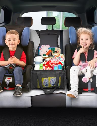 YOHOOLYO Car Seat Organizer Backseat Car Organizer with 4 Compartments, 4 Cup Holders and 7 Mesh Pockets for Front and Rear Seat, Black
