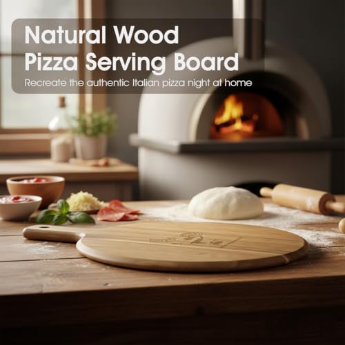 12" Acacia Wood Pizza Board & Cutting Board Set with Pizza Cutter, Round Wooden Serving Tray/Charcuterie Platter for Cheese, Appetizers & Entertaining, Rustic Housewarming Gift - size: 12 inch
