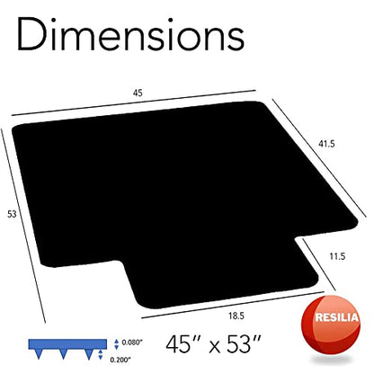 RESILIA Office Desk Chair Mat with Lip - for Low Pile Carpet (with Grippers) Black, 45 Inches x 53 Inches, Made in The USA - color: Black, size: 45" x 53" with lip