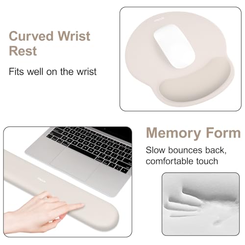 MOSISO Wrist Rest for Keyboard Mouse Pad Set, Large Gaming Deskpad&Circle Curved Mousepad&Keyboard Wrist Rest&Coaster, Ergonomic Non-Slip Mousepad&Easy Typing Pad with Silicone Lining, Stone Gray - color: Stone Gray