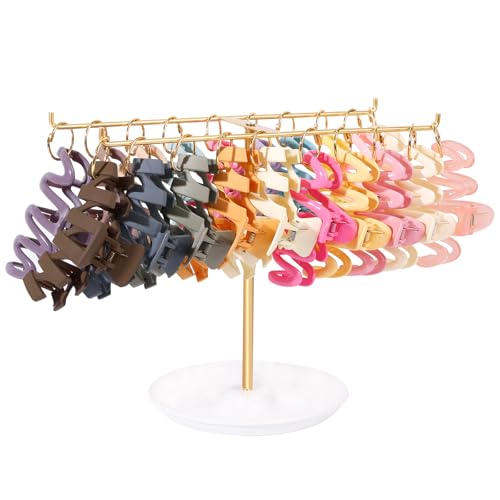 Metal Headband Holder Organizer, 2-Tier Headband Storage with Tray, Hairband Display Stand with Golden Rings, Hair Accessories Claw Clip Organizer for Women and Girls (Gold) - color: Gold