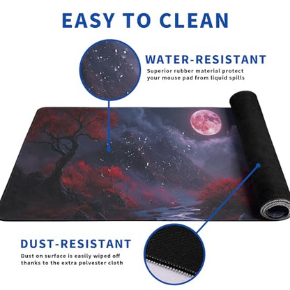 Darkness Red Moon Mouse Pad Abstract Red Mouse Pad 31.5x11.8 Inch Texture Non-Slip Rubber Base Large Mousepad Stitched Edges Keyboard Mouse Mat Desk Pad for Office and Home (Darkness 2) - color: Darkness Red Moon 2