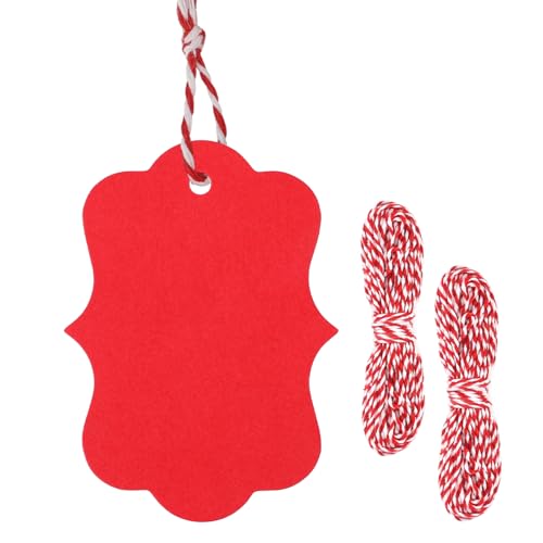 G2PLUS Red Gift Tags, 100PCS Red Paper Gift Tags with String, 2.8x2 in Blank Hang Labeling Tag for Gift Wrapping, DIY Arts & Crafts, Christmas, Valentines Party Favors - color: Red