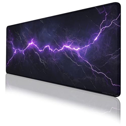 Electric Storm Gaming Mouse Pad Purple Lightning Dark Large Desk Mat Waterproof Stitched Edges Rubber Base Non-Slip Deskmap Computer Keyboard Mat Office Computer Keyboard Laptop 31.5"x11.8" - color: Electric Storm