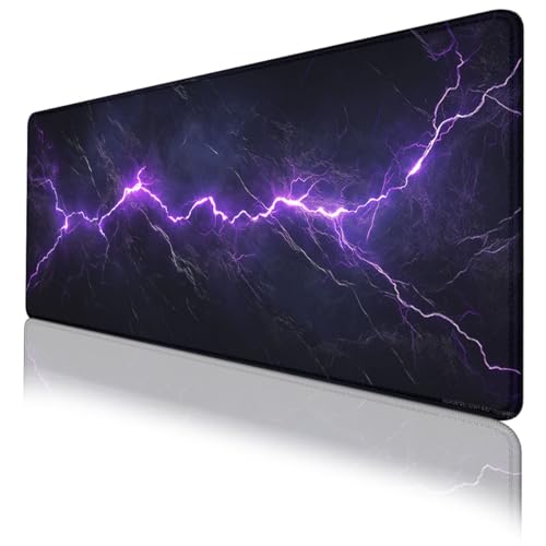 Electric Storm Gaming Mouse Pad Purple Lightning Dark Large Desk Mat Waterproof Stitched Edges Rubber Base Non-Slip Deskmap Computer Keyboard Mat Office Computer Keyboard Laptop 31.5"x11.8" - color: Electric Storm