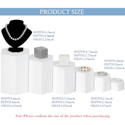 Jetec 12 Pcs Hexagonal Jewelry Display Risers Hexagonal Market Display Risers Stands Acrylic Showcase Acrylic Stand for Jewelry Model Figures Decoration, 6 Sizes (White) - color: White
