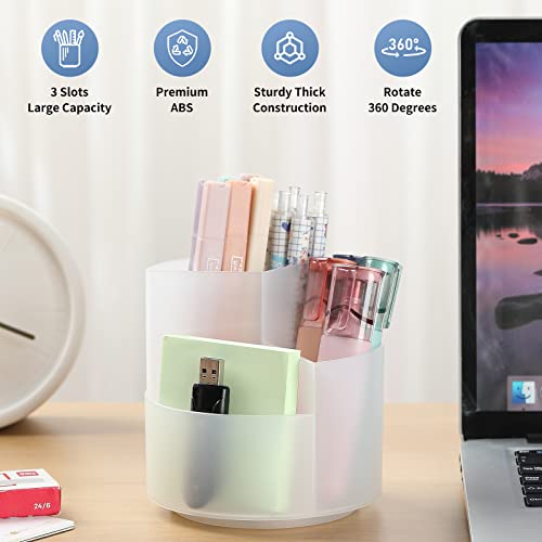 Desk Pencil Pen Holder, 3 Slots 360-Degree Spinning Organizers, Desktop Storage Stationery Supplies, Cute Cup Pot for Office, School, Art Supply, Kids - Clear - color: Clear