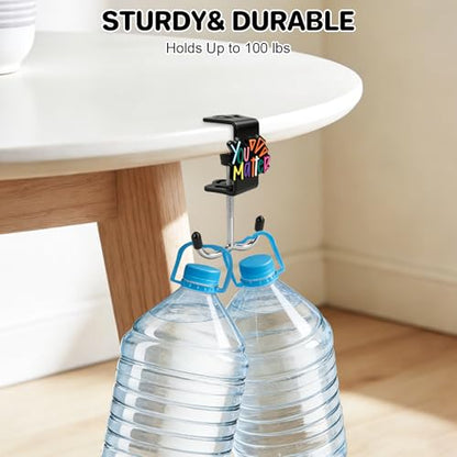 AULEEP 2 Pack Clamp-On Under Desk Bag Hanger, Adjustable Purse Hook for Table with Cute DIY Stickers, 100 lbs Capacity Heavy-Duty Desk Organizer Hooks for Handbag, Backpack, Headphone, Black & White - color: Black & White