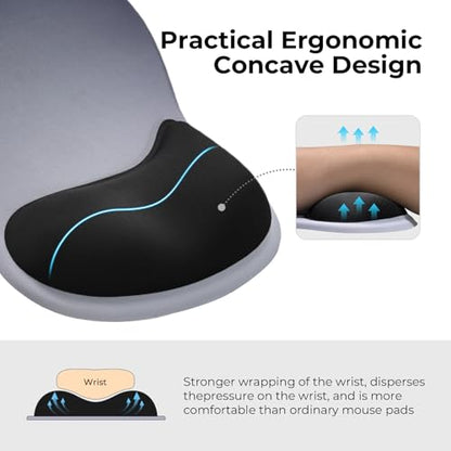 EooCoo Ergonomic Mouse Pad with Gel Wrist Rest Support Middle Concave Design, Relieve Wrist Pain Mousepad, Non-Slip Base for Laptop, Computer, Office Desk Accessories, Carpal Tunnel Syndrome - color: Deep Blue