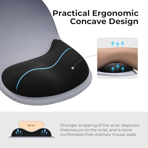 EooCoo Ergonomic Mouse Pad with Gel Wrist Rest Support Middle Concave Design, Relieve Wrist Pain Mousepad, Non-Slip Base for Laptop, Computer, Office Desk Accessories, Carpal Tunnel Syndrome - color: Deep Blue