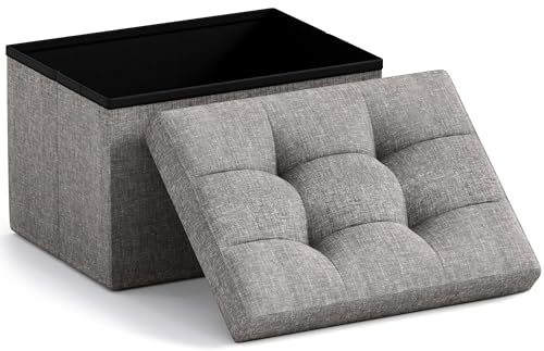 Ornavo Home Small Storage Ottoman Foldable Collapsible Rectangle Linen Ottoman Foot Rest Stool Seat, for Living Room, Bedroom, Home Office, Dorm - 12 x 16 x 12, Dark Gray - color: Dark Gray