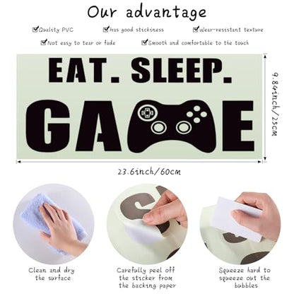 Eat Sleep Game Wall Decal Gamer Boy Wall Stickers Video Game Decor Gaming Controller Decals for Boys Room Kids Bedroom Home Playroom Decor(23.6 x 10 Inch,Classic Style)