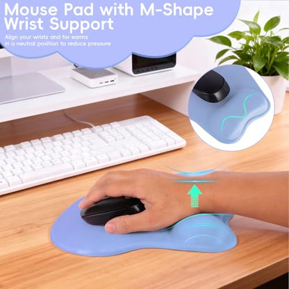 Mouse Pad with Wrist Rest Ergonomic Mouse Pad with Comfortable M-Shape Pain Relief Wrist Support Non-Slip PU Base Mousepad for Laptop, Office & Home (Light Blue Purple) - color: Light Blue Purple